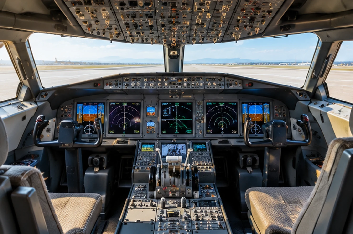 Modern passenger aircraft cockpit and flight deck controls