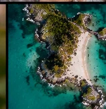 Top-down aerial view of a tropical island shoreline