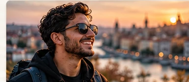 Natural portrait with sunglasses and city bokeh
