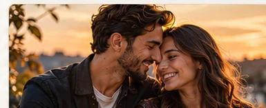 Close couple portrait with warm natural light