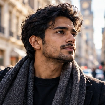 Casual portrait of a young man on a city street