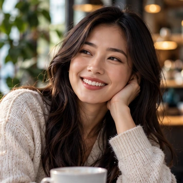 Soft personal portrait of a woman in a café