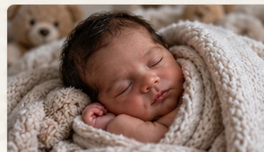 Sleeping newborn wrapped in a soft blanket