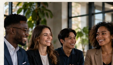 Small multicultural team in a modern office