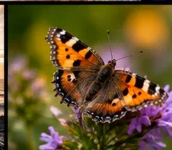Closer macro crop of a butterfly among blossoms