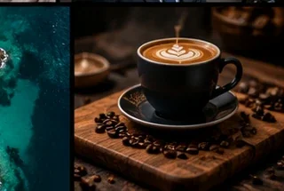 Coffee product scene with warm café styling