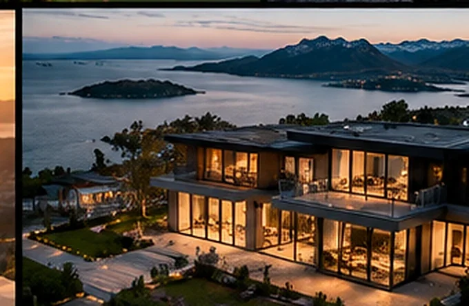 Waterfront architectural exterior view