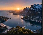 Sunset over a Nordic coastal archipelago