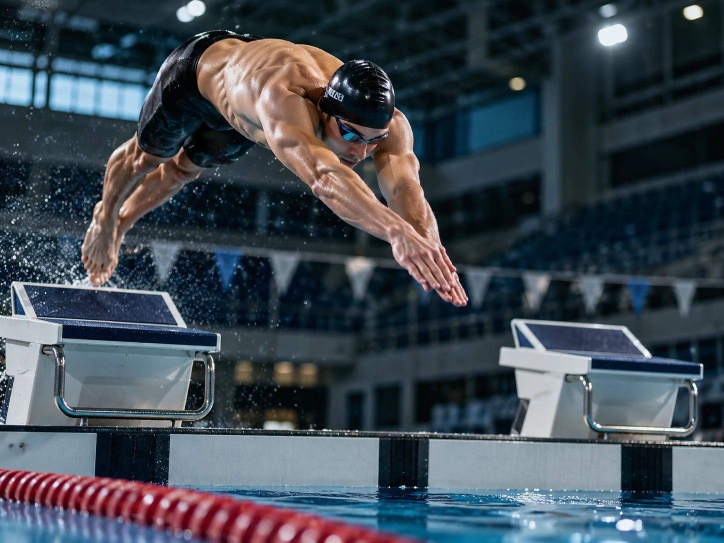 Competitive swimmer diving from the starting block