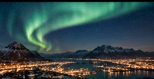 Northern lights over a dramatic night landscape