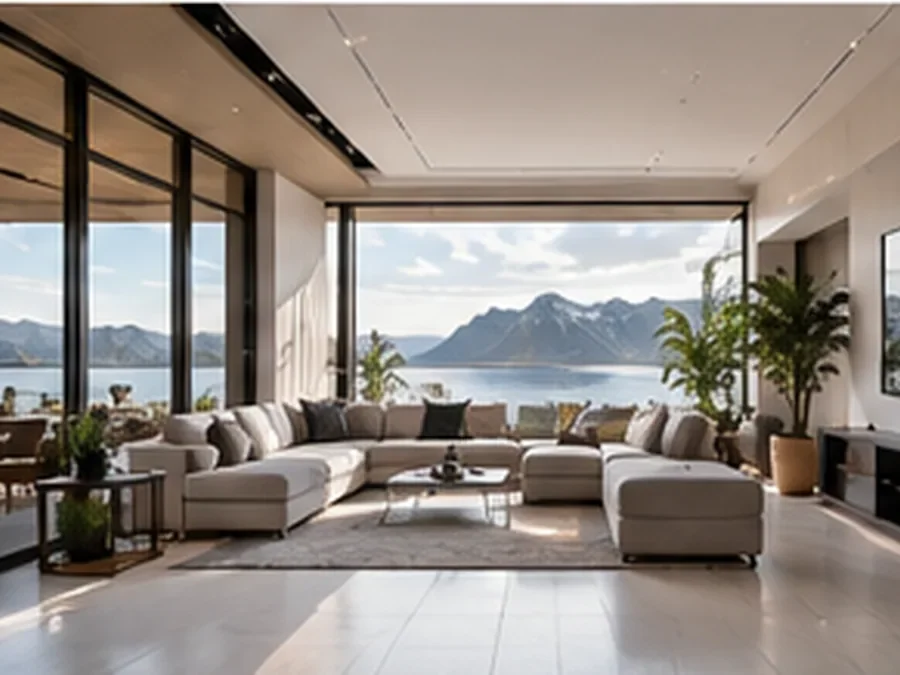 Elegant wedding venue interior with panoramic windows